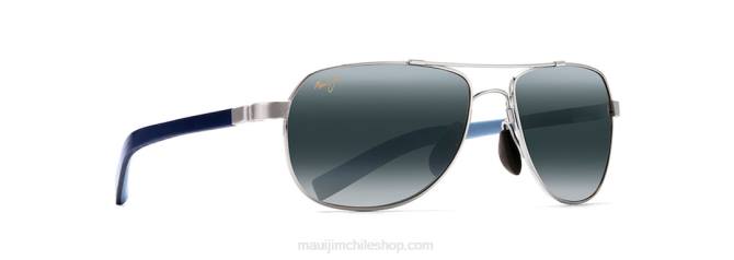 4DRP388 plata con azul y azul claro/gris neutro anteojos de sol tipo aviador con protección de barandillas Maui Jim