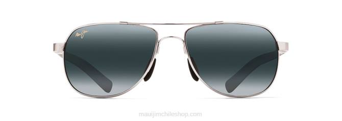 4DRP388 plata con azul y azul claro/gris neutro anteojos de sol tipo aviador con protección de barandillas Maui Jim