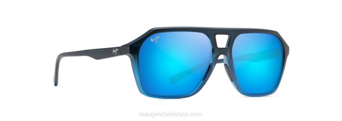 4DRP48 negro mate degradado a azul/azul hawaii gafas de sol estilo aviador polarizadas con cuñas Maui Jim