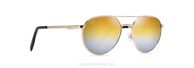 4DRP242 metal dorado/espejo dual dorado a plateado gafas de sol clásicas polarizadas frente al mar Maui Jim