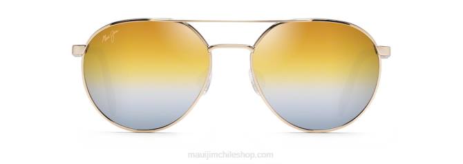 4DRP242 metal dorado/espejo dual dorado a plateado gafas de sol clásicas polarizadas frente al mar Maui Jim