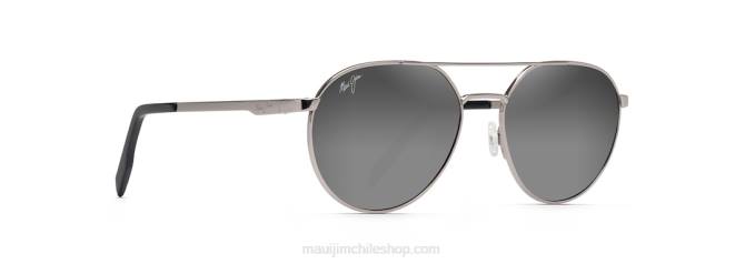 4DRP243 metal gris/espejo doble plateado a negro gafas de sol clásicas polarizadas frente al mar Maui Jim