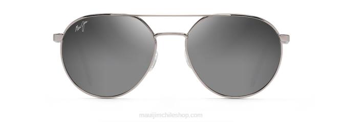 4DRP243 metal gris/espejo doble plateado a negro gafas de sol clásicas polarizadas frente al mar Maui Jim