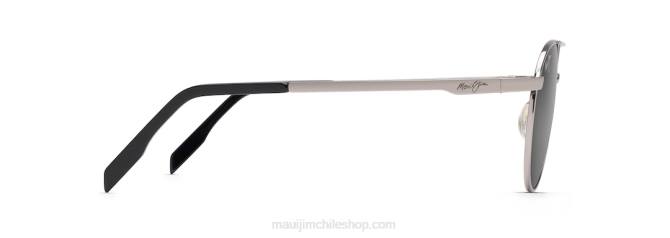4DRP243 metal gris/espejo doble plateado a negro gafas de sol clásicas polarizadas frente al mar Maui Jim