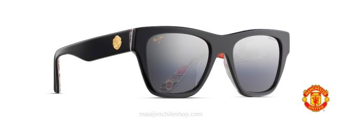 4DRP287 negro brillante con interior de collage de agudos/espejo doble plateado a negro gafas de sol clásicas polarizadas triples Maui Jim