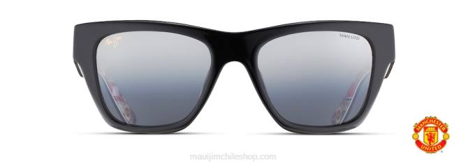 4DRP287 negro brillante con interior de collage de agudos/espejo doble plateado a negro gafas de sol clásicas polarizadas triples Maui Jim