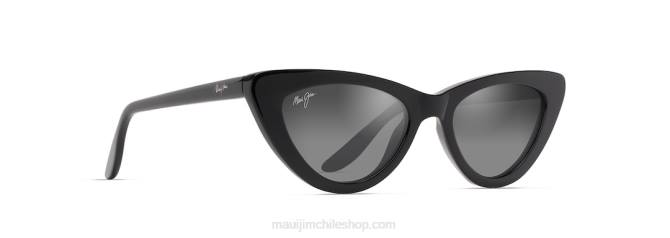 4DRP14 negro brillo/espejo doble plateado a negro gafas de sol cat eye polarizadas lichi Maui Jim