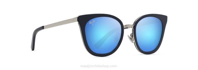 4DRP51 azul marino con plata/azul hawaii gafas de sol ojo de gato polarizadas con rosas de madera Maui Jim