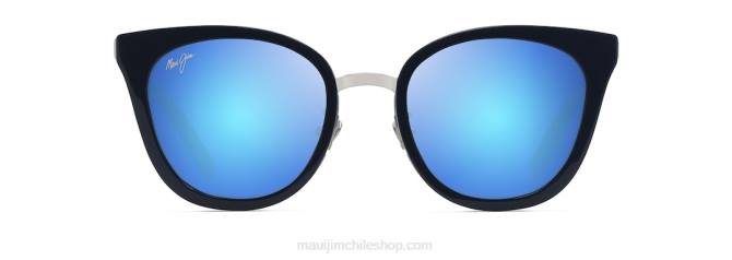 4DRP51 azul marino con plata/azul hawaii gafas de sol ojo de gato polarizadas con rosas de madera Maui Jim