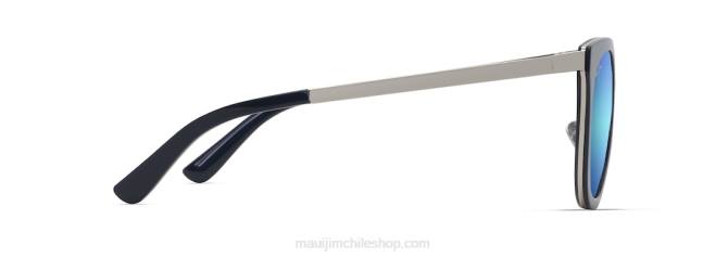 4DRP51 azul marino con plata/azul hawaii gafas de sol ojo de gato polarizadas con rosas de madera Maui Jim