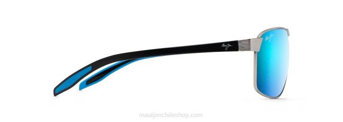 4DRP226 cromo con varillas negras y azules/azul hawaii gafas de sol rectangulares polarizadas the bird Maui Jim