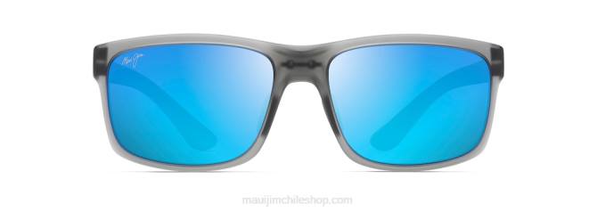 4DRP344 gris mate translúcido/azul hawaii pokowai gafas de sol rectangulares con arco polarizado Maui Jim